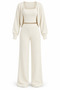 3-Piece Knitted Beige Crop Blouse Cardigan Set - 2