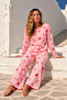 Women's Patterned Buttonless Long Sleeve Pink Pajama Set - 6