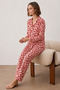 Women's Shirt Collar Long Sleeve Red Pajama Set - 4