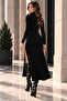 Women's long sleeve turtleneck deep slit detail crepe dress - 3