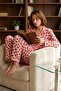 Women's Shirt Collar Buttoned Nightwear Red Pajama Set - 2