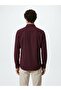 Burgundy Plain Regular Fit Long Woven Casual 100% Cotton Shirt - 5