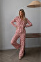 Women's Buttoned Long Sleep and Red Pajama Set - 6