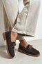Janga Bitter Brown Genuine Suede Leather Lace Detail Marine Thick Sole Women's Loafer