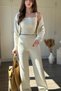 3-Piece Knitted Beige Crop Blouse Cardigan Set - 3