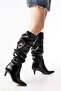 Zri̇n-20011 Premium Black Crocodile Thin Heeled Women's Boots - 3
