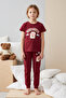 Girl's Short Sleeve Printed Combed Cotton Pajama Set 2647 Red