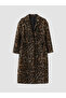 Brown Leopard Patterned Women's Cashmere Coat with Belt