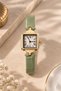 Osso Women's Wristwatch - Mint Green Croco Pattern Leather Band, Gold Square Case, White Dial with Roman Numerals Minimal Vintage Women's Watch