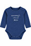 Unisex Baby Printed Long Sleeve Bodysuit with Snap Fasteners on the Shoulder and Bottom, Combed Cotton, Navy Blue