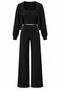3-Piece Knitted Black Crop Blouse Cardigan Set - 2
