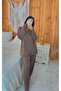 Brown Polka Dot Buttoned Front Long Sleeve Cotton Fabric Pajama Set