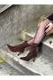 Brown Suede Stretch (Seth) Pointed Toe 7 cm Thin Heeled Women's Boots