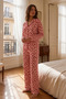 Women's Shirt Collar Comfortable Home Wear Red Pajama Set - 4