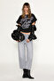 Wold Women's Printed Low-Sleeve Black T-Shirt with Drawstring Detail - 2
