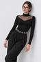 Turtleneck Tulle Detailed Viscose Blouse Lrn0075 Black