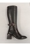 Genuine Leather Crocodile Buckle Detailed Zippered Boots Women's Shoes - 2