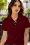 Premium Women's Stripe Detailed Buttonless V Polo Collar T-Shirt - 2
