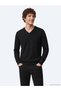 Black Plain Knit Wool Blended Sweater - 4