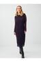 Purple Plaid Patterned Boat Neck Midi Mesh Dress - 5