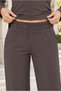 Women's Boat Neck Long Sleeve Off-Shoulder Lycra Stretch Top and Elastic Waist Pocketed Wide-Leg Lycra Stretch Pants Brown Two-Piece Set - 4