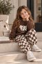 Girls and Boys Cow Printed Sweatshirt Checkered Pants Cotton Set - 5