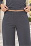 Women's Boat Neck Long Sleeve Off-Shoulder Lycra Stretch Top and Elastic Waist Pocketed Wide-Leg Lycra Stretch Pants Anthracite Two-Piece Set - 5