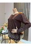 Women's Stylish Winter Blouse with Sparkling Stone Embroidery and Scallop Hem for Middle-Aged and Older Women - 2