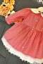 Red and White Striped Long Sleeve Cotton Lace Casual Baby Dress - 2