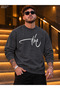 Men's White Time Signature Printed Crew Neck Casual Regular Fit Sweatshirt