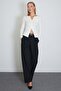 Double Zipper Crew Neck Slim Fit Blouse - 3