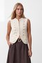 Women's Ecru Hidden Clasp Gold Button Detailed Crew Neck Sleeveless Knitwear Vest Alc-X15616 - 3