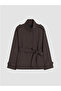 Brown Stand Collar Belted Oversize Women's Trench Coat