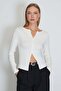 Double Zipper Crew Neck Slim Fit Blouse