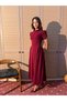 Half Sleeve Waist Drape Collar Scuba Dress with Accessories - 2