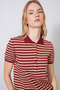 Polo Collar Striped Short Sleeve Knitwear Sweater Bordo-Camel - 2