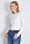 Side Draped Boat Neck Slim Fit Blouse - 5