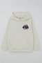 Boy's Sweatshirt with Adventure Themed Off-Road Vehicle Back Print Detail, Ages 4-8, Ecru