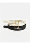 Black Leather Look Women's Belt Set of 2 - 7