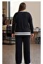 White Piping Detailed Soft Plus Size Tracksuit Set - 2