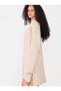 Women's Beige Stand Collar Comfortable Fit Ribbed Mini Knitwear Dress - 6