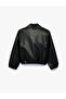 Shawl Collar Pocketed Long Sleeve Faux Leather Bomber Jacket - 2
