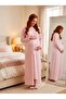 New Season Pink Jacquard Winter Full-Length Buttoned Design with Breastfeeding Feature Long Sleeve Maternity Nightgown Set - 4