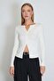 Double Zipper Crew Neck Slim Fit Blouse - 2