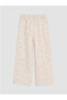 Ecru Floral Girl's Pants with Elastic Waist - 8