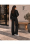 Women's Black Ribbed Front Wide-Leg Modal Fabric High-Waist Gathering Pants Leggings & Oversize Sweatshirt Two-Piece Set - 4