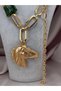 Green Ecru Stone Horse Figured Necklace – Ethnic Bohemian Design with Gold Chain Detail, Showy Women's Necklace - 2