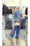 Women's Hijab Horse Patterned Top and Bottom Knitwear Set, Asymmetrical Poncho Cut Wide Leg Combination - 4