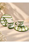 Leaf Patterned Handmade Ceramic Serving Tray Khaki 2-Piece Coffee Cup Set - 2