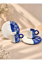 Daisy Patterned Handmade Ceramic White-Navy Blue 2-Piece Coffee Cup Set - 2